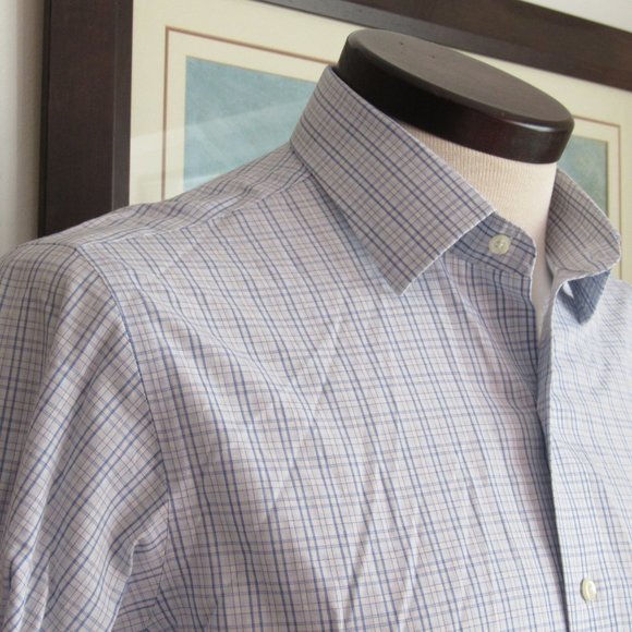 Brooks Brothers Milano Men's Shirt Blue White Checks Non-Iron 16-36 XL EUC - Picture 4 of 12